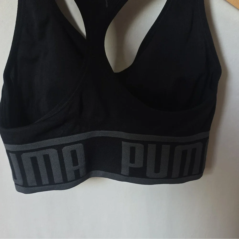 PUMA Black Racerback Sports Bra Wireless Size S Polyester Nylon Spandex Women
